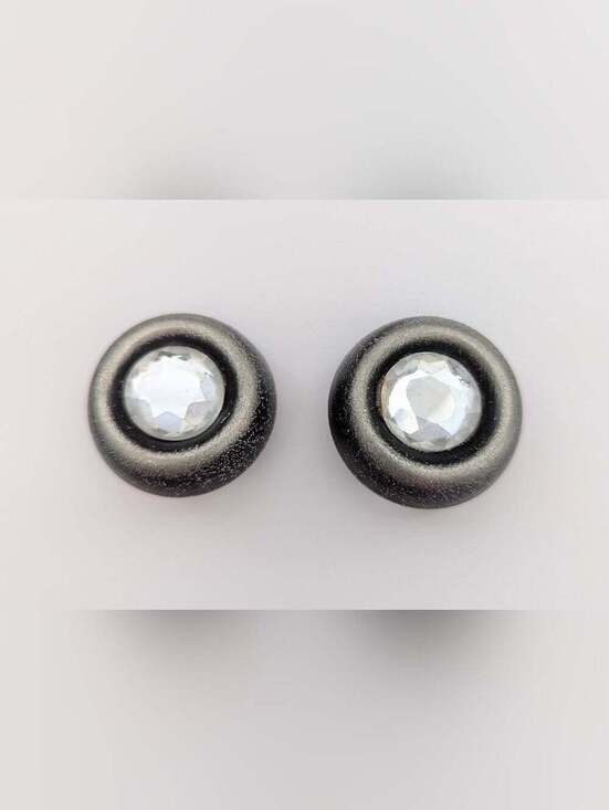Source Unknown Jewelry - Unisex Black & Gun Metal Grey Clip-On Earrings w/Clear Reflective Crystal Center